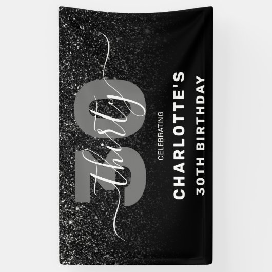 Moderner Eleganter Schwarzer Glitzer 30. Geburtsta Banner (Vertikal)