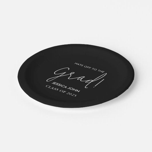 Moderner eleganter Schwarzer Glückwunsch Abschluss Pappteller (Schrägansicht)