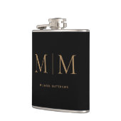 Moderner, eleganter Schwarzer Gold Mit Monogramm E Flachmann (Links)