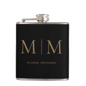 Moderner, eleganter Schwarzer Gold Mit Monogramm E Flachmann (Vorderseite)