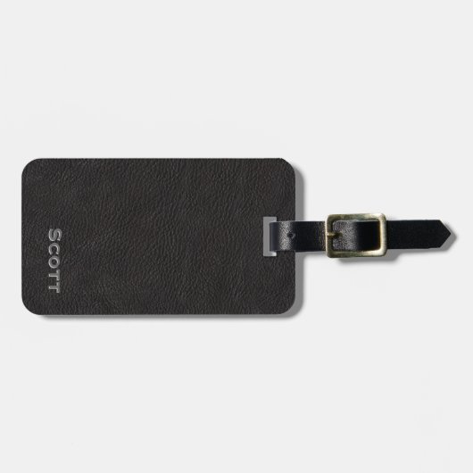 Moderner eleganter schwarzer lederner Blick-Name Gepäckanhänger (Vorderseite horizontal)