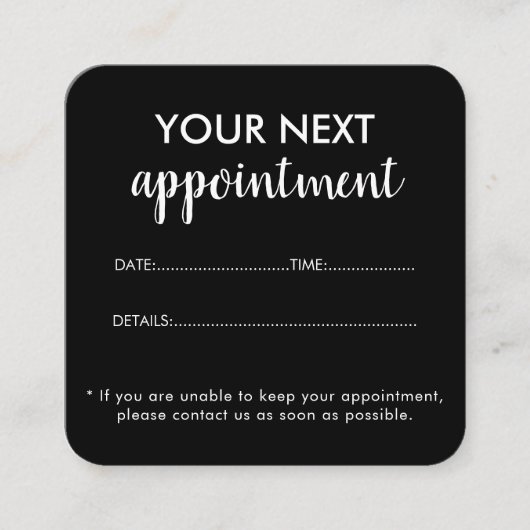 Moderner Eleganter Schwarzer Schönheitssalon Terminkarte (Vorderseite)