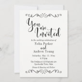 Moderner, eleganter Schwarzer Text Hochzeit 2 Einladung (Vorderseite)