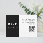 Moderner eleganter schwarzer und weißer Minimalist RSVP Karte (Stehend Vorderseite)