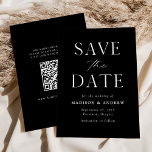 Moderner eleganter schwarzer und weißer QR-Code Save The Date<br><div class="desc">Mit unserer eleganten, modernen QR-Code-Save the Date-Karte verkünden Sie Ihre bevorstehenden Nuptials stilvoll. Das Non-Foto verfügt Save the Date über "Save the Date" in weißen Serifen und Skript-Schriftart mit schwarzem Hintergrund. Personalisieren Sie die Vorderseite der Save the Date Karte, indem Sie Ihre Namen, das Hochzeitstermin, den Hochzeitsort und andere Einzelheiten...</div>