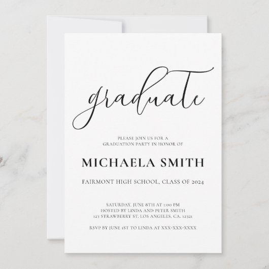 Moderner, eleganter Script High School Foto Abschl Einladung (Vorderseite)