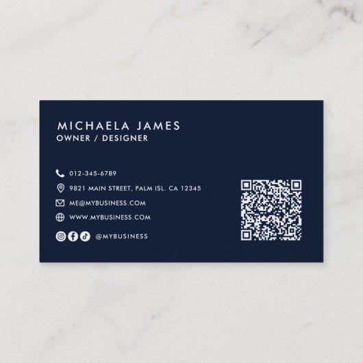 Moderner, eleganter Script Monogram QR Code Visitenkarte (Rückseite)