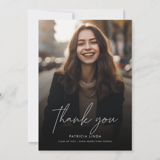 Moderner eleganter Script Overlay-Foto-Abschluss Dankeskarte (Vorderseite)