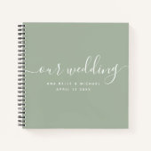 Moderner, eleganter Script-Sage Green Wedding Gast Notizblock (Vorderseite)