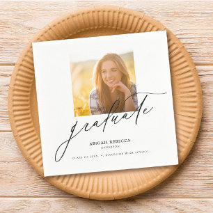 Moderner eleganter Script Square Foto Abschluss Serviette