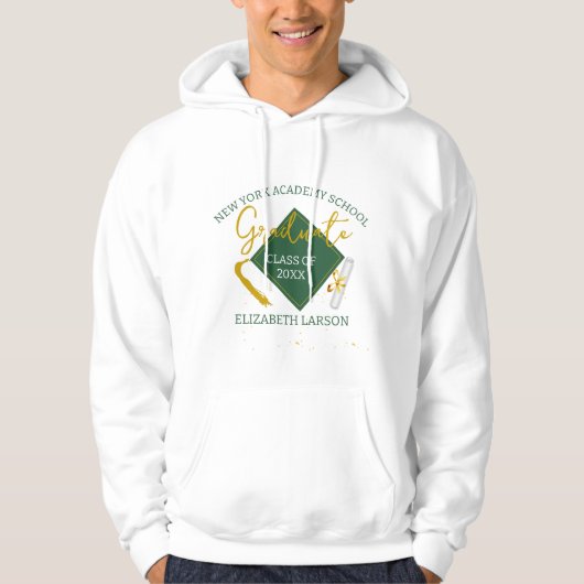 Moderner Eleganter Senior Green Themed Abschluss Hoodie (Vorderseite)