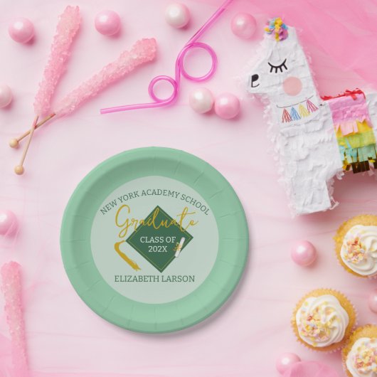 Moderner Eleganter Senior Green Themed Abschluss Pappteller (Party)