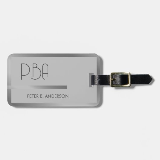 Moderner, eleganter Silbermetallischer mit Monogra Gepäckanhänger (Vorderseite horizontal)