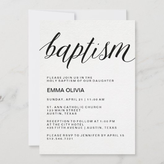 Moderner eleganter Taufe-Text auf Aquarell-Papier Einladung (Vorderseite)