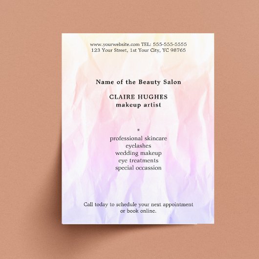 Moderner eleganter Textur-hellrosa Makeup-Künstler Flyer