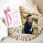 Moderner Eleganter Trendy Pink Bow Foto Abschluss Einladung