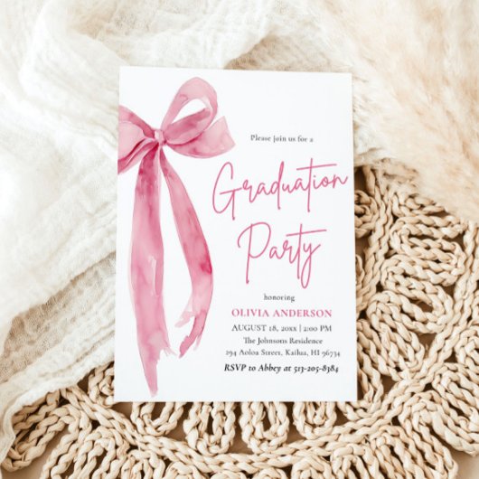 Moderner Eleganter Trendy Pink Bow Foto Abschluss Einladung