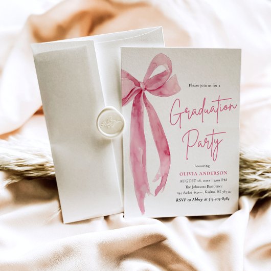 Moderner Eleganter Trendy Pink Bow Foto Abschluss Einladung