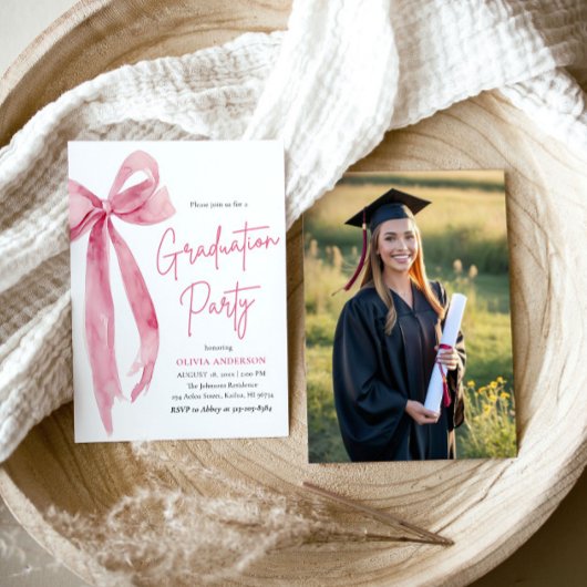 Moderner Eleganter Trendy Pink Bow Foto Abschluss Einladung