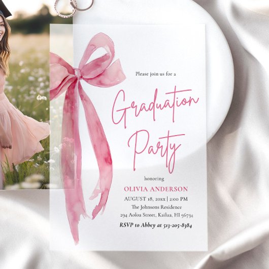 Moderner Eleganter Trendy Stilvoll Pink Bow Abschl Pergament Einladungen