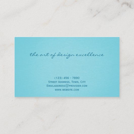 Moderner eleganter türkisfarbener Aquamariner Desi Visitenkarte (Rückseite)