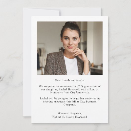 Moderner eleganter Typografie-Foto-Abschluss Ankündigung (Rückseite)