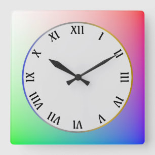 Moderner, eleganter und schlichter, farbenfroher R Quadratische Wanduhr