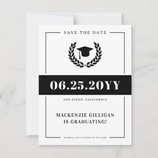 Moderner Eleganter Uni-Abschluß Save The Date (Vorderseite)