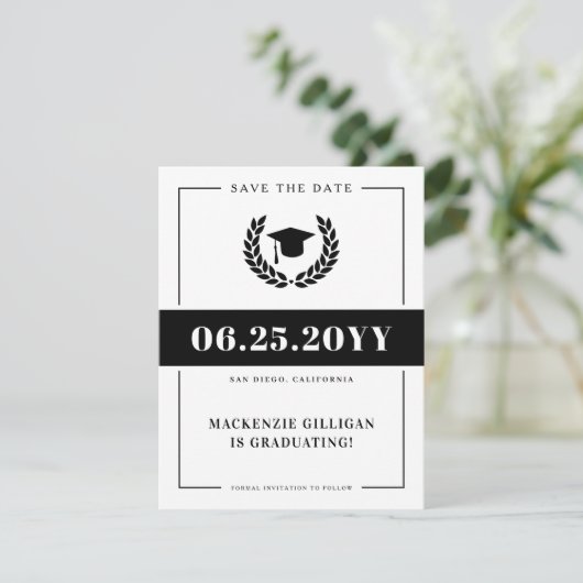 Moderner Eleganter Uni-Abschluß Save The Date (Stehend Vorderseite)