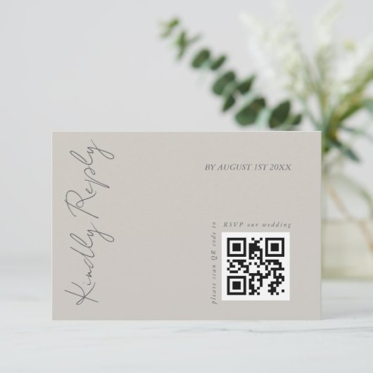 Moderner Eleganter Warm Gray Wedding QR Code RSVP Karte (Stehend Vorderseite)