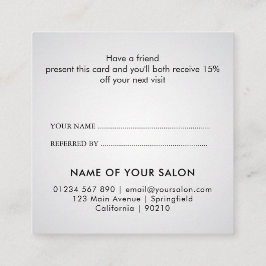 Moderner Eleganter Weißer Schönheitssalon Empfehlungskarte (Rückseite)