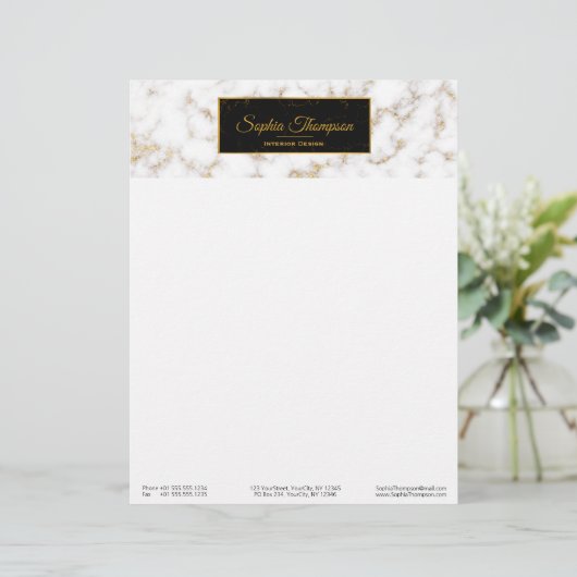 Moderner eleganter weißes Goldmarmor-Name - Briefbogen (Stehend Vorderseite)