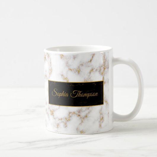 Moderner eleganter weißes Goldmarmor-Name - Tasse (Rechts)