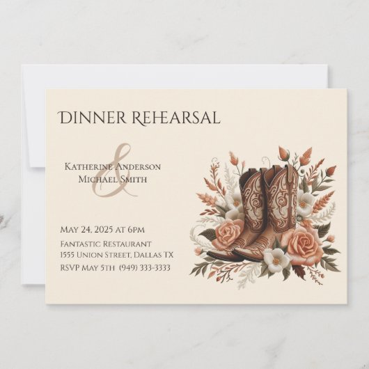 Moderner Eleganter Western - Blume Einladung (Vorderseite)