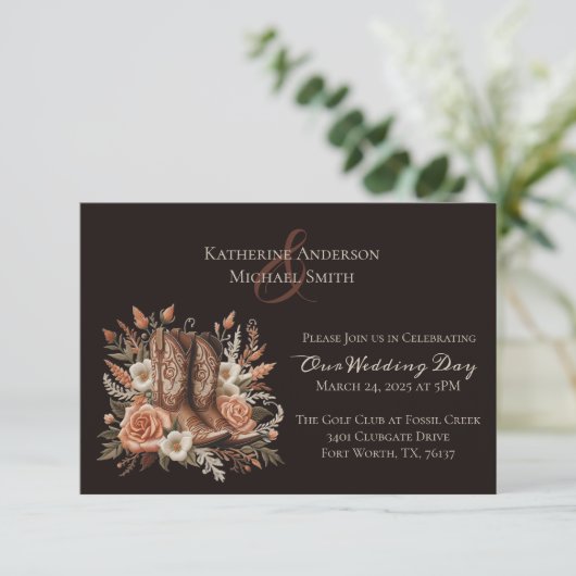 Moderner, eleganter Western - Blume Einladung (Stehend Vorderseite)