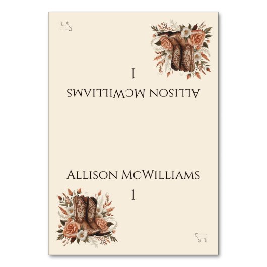 Moderner Eleganter Western - Blume-Fleisch-Symbol Tischnummer (Vorderseite)