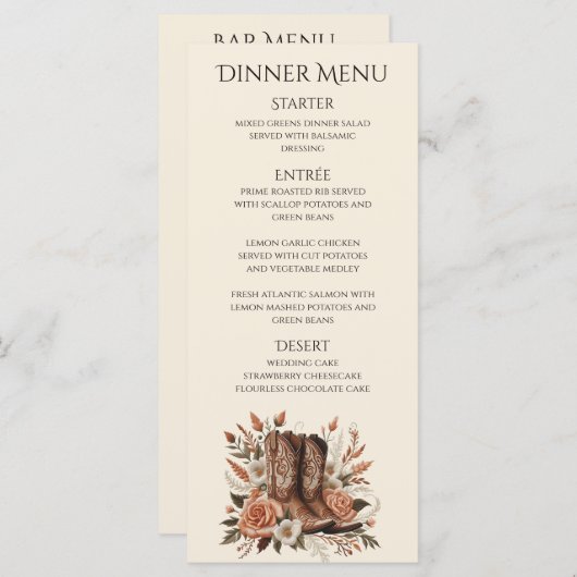 Moderner Eleganter Western - Blume Menükarte (Vorne/Hinten)