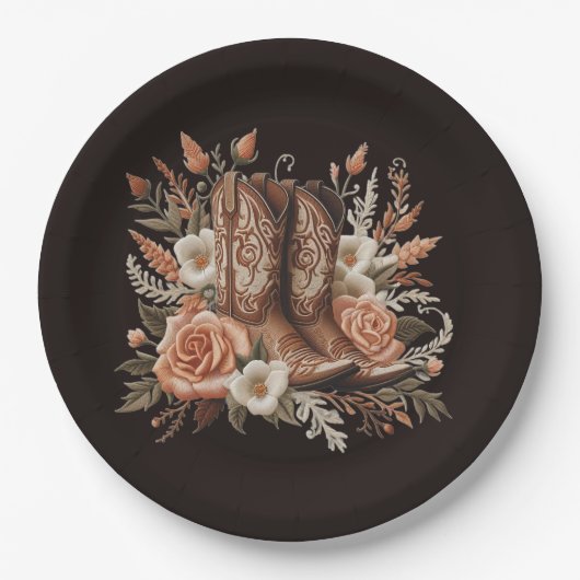 Moderner Eleganter Western - Blume Pappteller (Vorderseite)