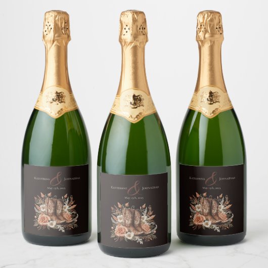 Moderner Eleganter Western - Blume Schaumweinetikett (Flaschen)