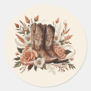 Moderner Eleganter Western - Blume und Stiefel Runder Aufkleber