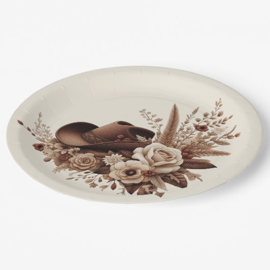 Moderner Eleganter Western - Blumen Pappteller (Schrägansicht)