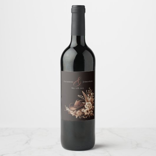 Moderner Eleganter Western - Blumen Weinetikett (Vorderseite)