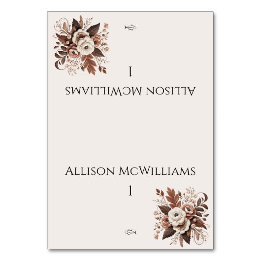 Moderner Eleganter Western - Blütenfisch Tischnummer (Vorderseite)