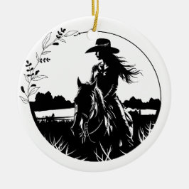 Moderner Eleganter Western Reiten Cowgirl Reiten Keramik Ornament