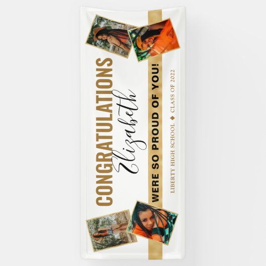 Moderner, eleganter White Gold Foto Collage Abschl Banner (Vertikal)