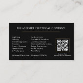 Moderner Elektriker QR-Code Schwarz Gold Minimal Visitenkarte (Rückseite)
