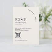 Moderner Elfenbein-Editorial-QR-Code-Hochzeits-RSV RSVP Karte (Stehend Vorderseite)