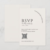 Moderner Elfenbein-Editorial-QR-Code-Hochzeits-RSV RSVP Karte (Vorne/Hinten)
