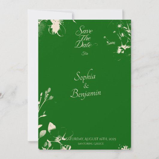 Moderner Emerald & Champagne Minimal Save the Date Einladung (Vorderseite)