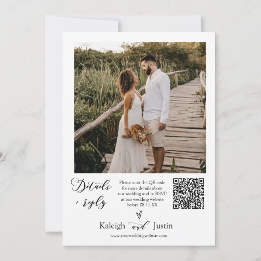 Moderner Emerald Green Minimal Wedding Foto QR Cod Einladung (Rückseite)